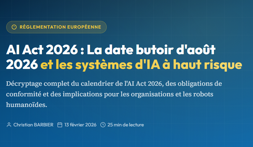 AI Act 2026 : IA à haut risque, calendrier et conformité